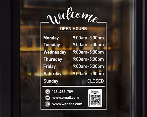 Shop Hours Decal - Store Hours Signs - Hours of Operation Sticker