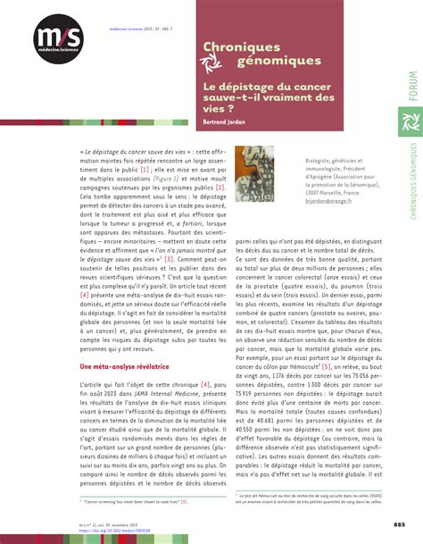 Pdf Le Dépistage Du Cancer Sauve T Il Vraiment Des Vies Chroniques Génomiques