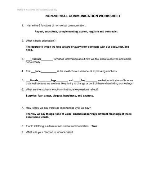 Verbal And Non Verbal Communication Worksheets at Helen Ball blog