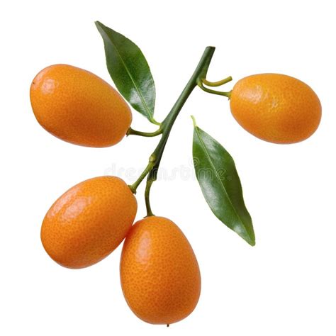 Kumquat Isolated Set Of Orange Ripe Cumquat Fruit On Branch With Green