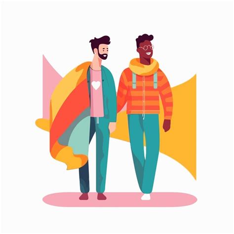Um retrato de um casal gay uma bandeira do arco íris o conceito de lgbtq ilustração de um