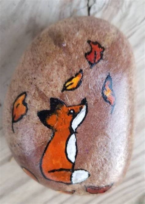 Hand Painted Fox Rock Rock Painting Ideas