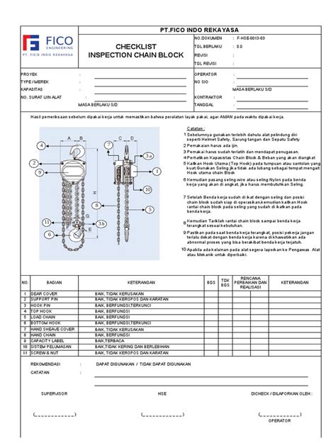 Checklist Inspection Chain Block Pt Fico Indo Rekayasa Pdf