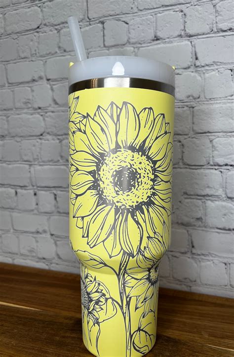 Stanley Fully Etched Wraparound Sunflower Design Tumbler Etsy