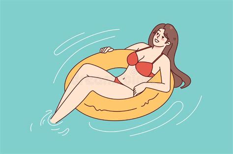Happy Woman In Bikini Swimming In Pool Stock Vector Illustration Of Travel Relaxation