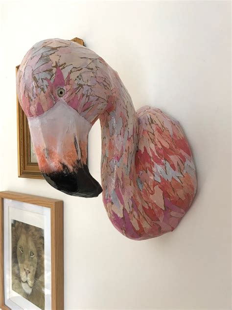 Flamingo Paper Mache Bird Sculpture Etsy