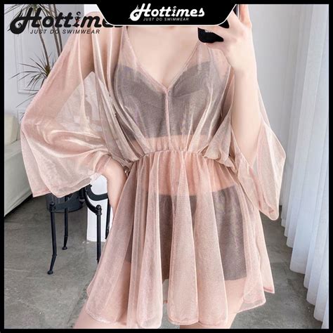 Hottimes High Waist Swimwear For Women Korean Bikini Sexy 3 Piece Swimsuit Long Sleeves Smock