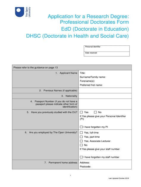 Fillable Online Professional Doctorates Form EdD Doctorate In