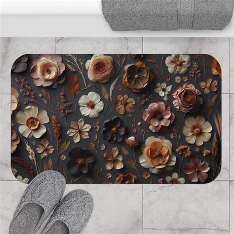 Black Floral Bath Mat Luxurious Memory Foam Bathroom Rug Non Slip Home