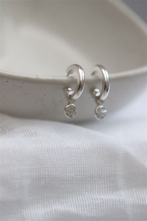 Silver Huggie Hoops / Hoop Earrings With Dangles / Small Hoops With