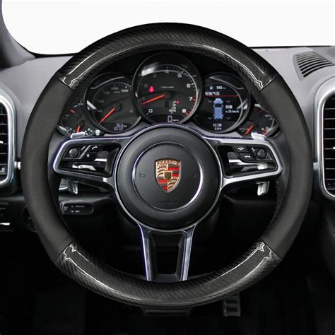 Genuine Leather Carbon Fiber Style Car Steering Wheel Cover For Porsche