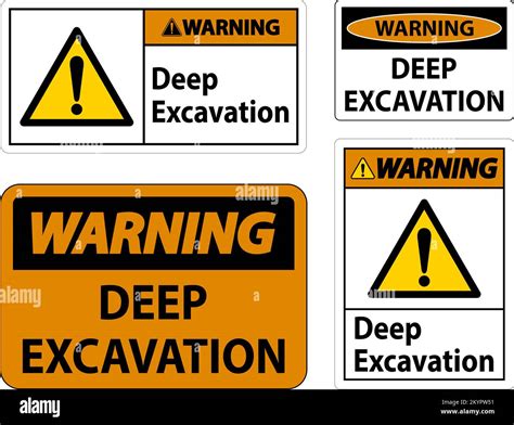 Deep Excavation Warning Sign On White Background Stock Vector Image