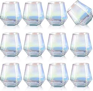 Set Of 12 Iridescent Stemless Wine Glass 105 Oz Rainbow
