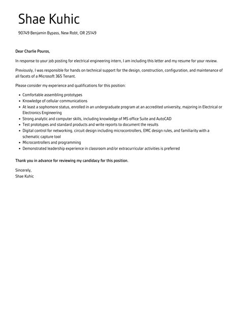 Electrical Engineering Intern Cover Letter Velvet Jobs