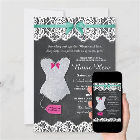 Lingerie Shower Silver Glitter Corset Mint Invite Zazzle