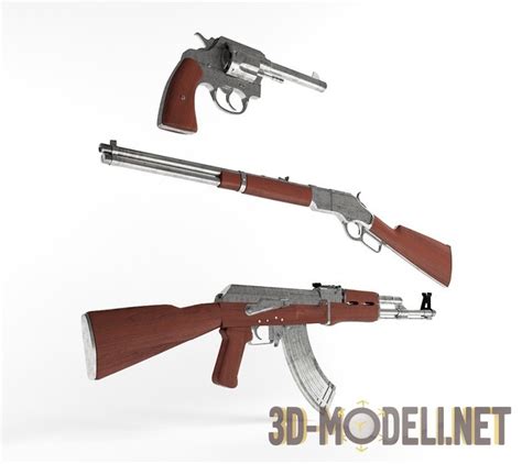 3D модель – Автомат, винтовка и револьвер