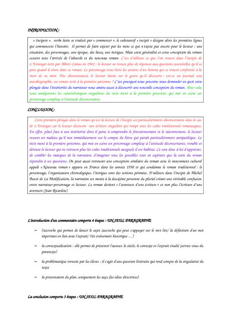 Exemple Dintroduction Et De Conclusion Pour Le Commentaire Littéraire