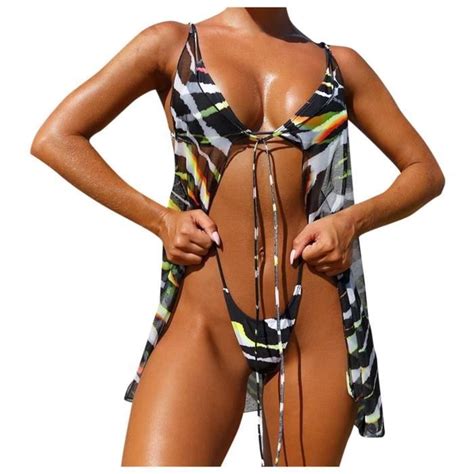 Maillot De Bain Trois Pi Ces En Fil Sexy De Bikini De Couleur Unie Confortable Pour Femmes