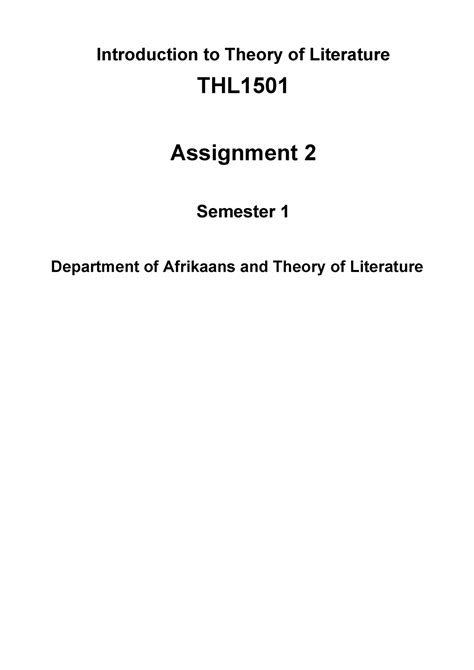 THL1501 ASS 2 QUIZ Introduction To Theory Of Literature THL1 501