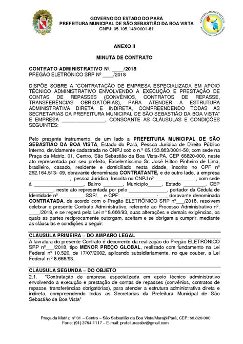 Minuta De Contrato Apoio Ass Prefeitura Municipal De S O Sebasti O Da Boa Vista Pa Gest O