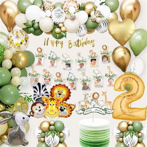 BIRLON 2nd Birthday Decorations, 2 Year Old Boy Birthday Party Supplies, Jungle Animal Happy ...