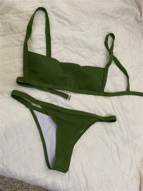 Two Piece Green Bikini Swimsuit Women S Fashion Swimwear Bikinis