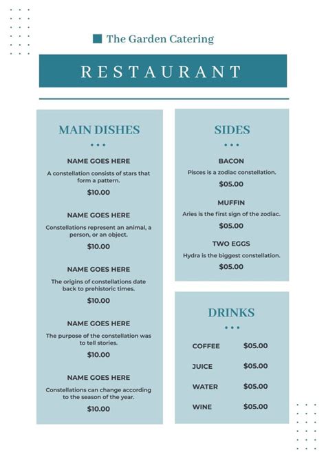 Free Elegant Simple The Garden Catering Menu Template