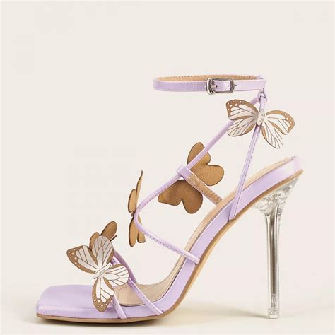 Sandali Donna Tacco A Spillo Rosa Farfalle 12 Cm Eleganti Pelle