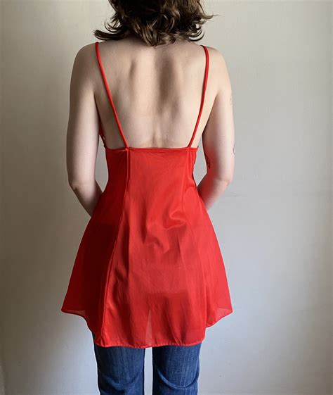 Vintage Red Negligee 80s Lace Nightie Vintage Lingerie Red Lace Slip Dress Etsy