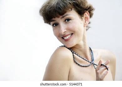 Happy Mature Topless Woman Playing Pearl Stock Photo Shutterstock