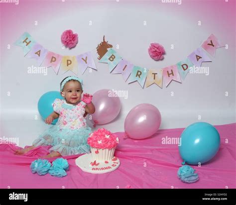 First birthday cake smash Stock Photo - Alamy