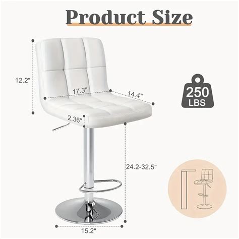 Set Of 2 Bar Stools Luxurious Pu Leather Swivel And Adjustable Armless