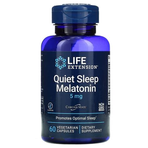 Life Extension, Quiet Sleep, мелатонин, 5 мг, 60 растительных капсул ...