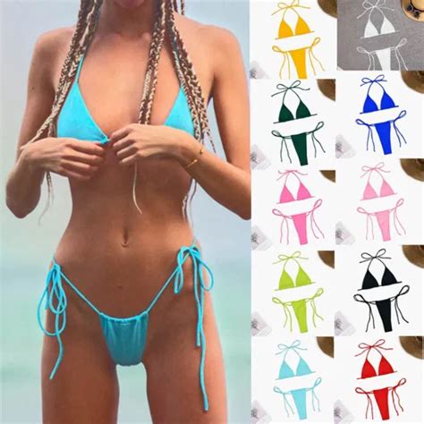 Straps Mini Thong Fitness Swimwear Bikini Sexy Two Pieces Solid Color