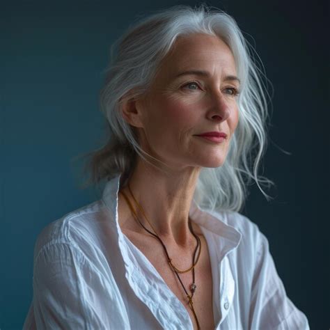 Premium Photo An Older Woman With White Hair And A Necklace