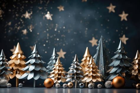 Premium AI Image | Christmas background with gold and silver trees ...