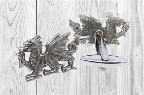 Cymru Welsh Dragon Cufflinks Y Ddraig Goch Pewter Cufflinks Silver