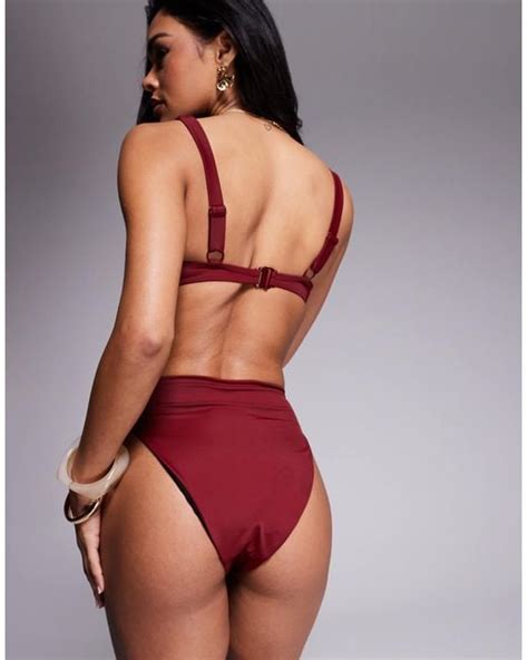 Asos Maya Mix And Match High Leg High Waist Bikini Bottom In Red Lyst