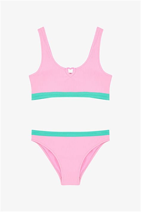 Açık Pembe Genç Kız Halter Halter Yaka Bikini Takımı PL31956625IY LP1 Açık Pembe Penti