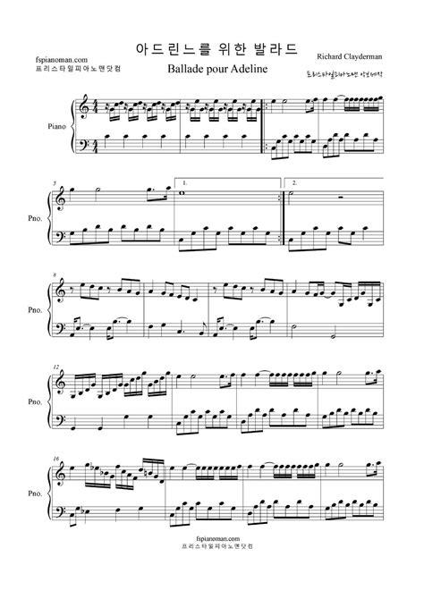 Richard Clayderman Ballade Pour Adeline EASY Piano Sheet By