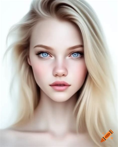 Realistic Passport Photo Of Blonde Woman With Gray Blue Eyes In Gray Shirt On Craiyon