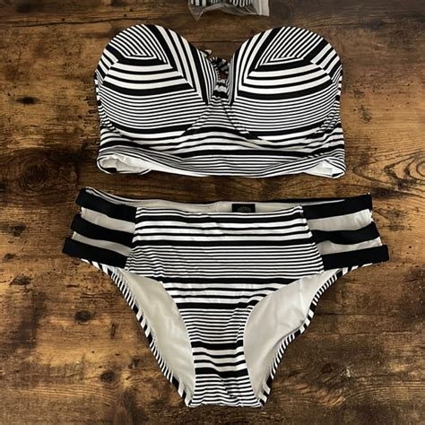Sunn Lab Swim New Sunn Lab Womens Striped Bikini Top Bottom Blackwhite Small Poshmark