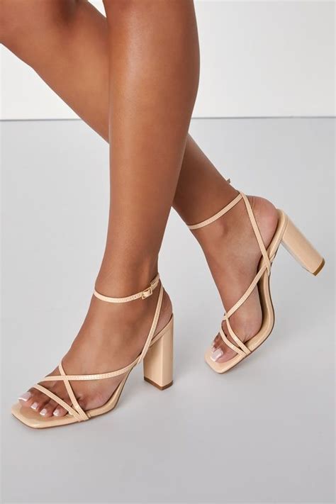 Makennaa Light Nude Strappy High Heel Ankle Strap Sandals Strappy High Heels Ankle Straps