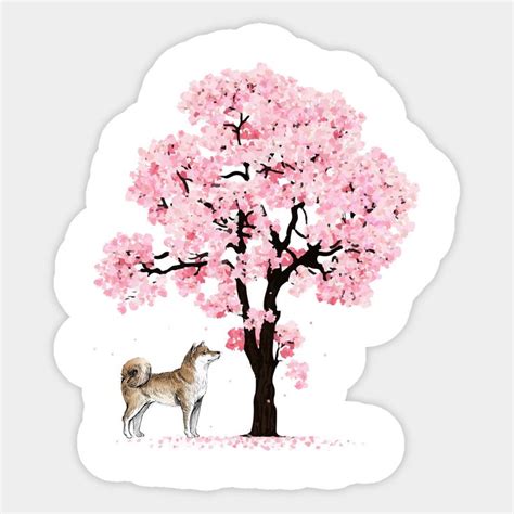 Shiba Inu Dog Japanese Cherry Blossom Sakura Flower Tree By Younes