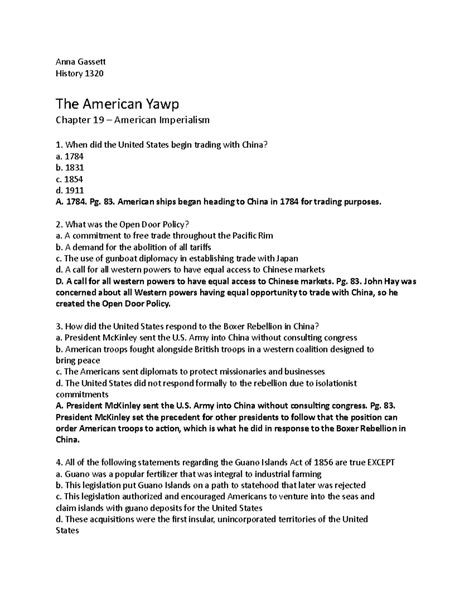 Chapter 19 Review Questions - Anna Gasset History 1320 The American