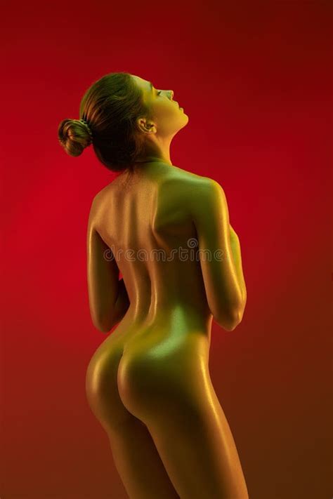 Fashion Art Photo Of Elegant Nude Model In The Light Colored Spotlights Stock Image Image Of