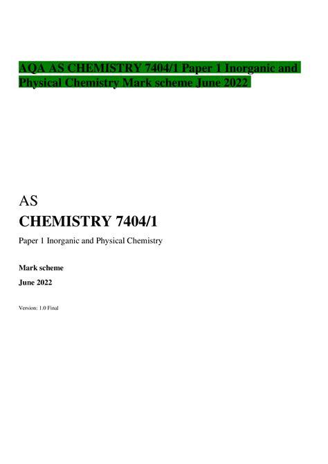 Aqa As Chemistry Paper Inorganic And Physical Chemistry Mark