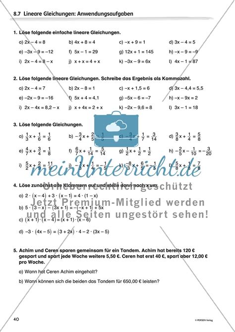 Lineare Gleichungen Meinunterricht