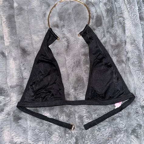 Victoria S Secret Swim Unique Sexy Black Halter Bikini Top With Gold Ring Around Neck Poshmark