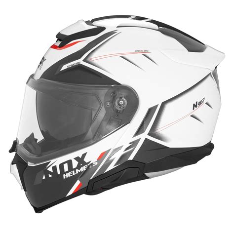 Casque Nox N Synchro Blanc Rouge Moto Modulable